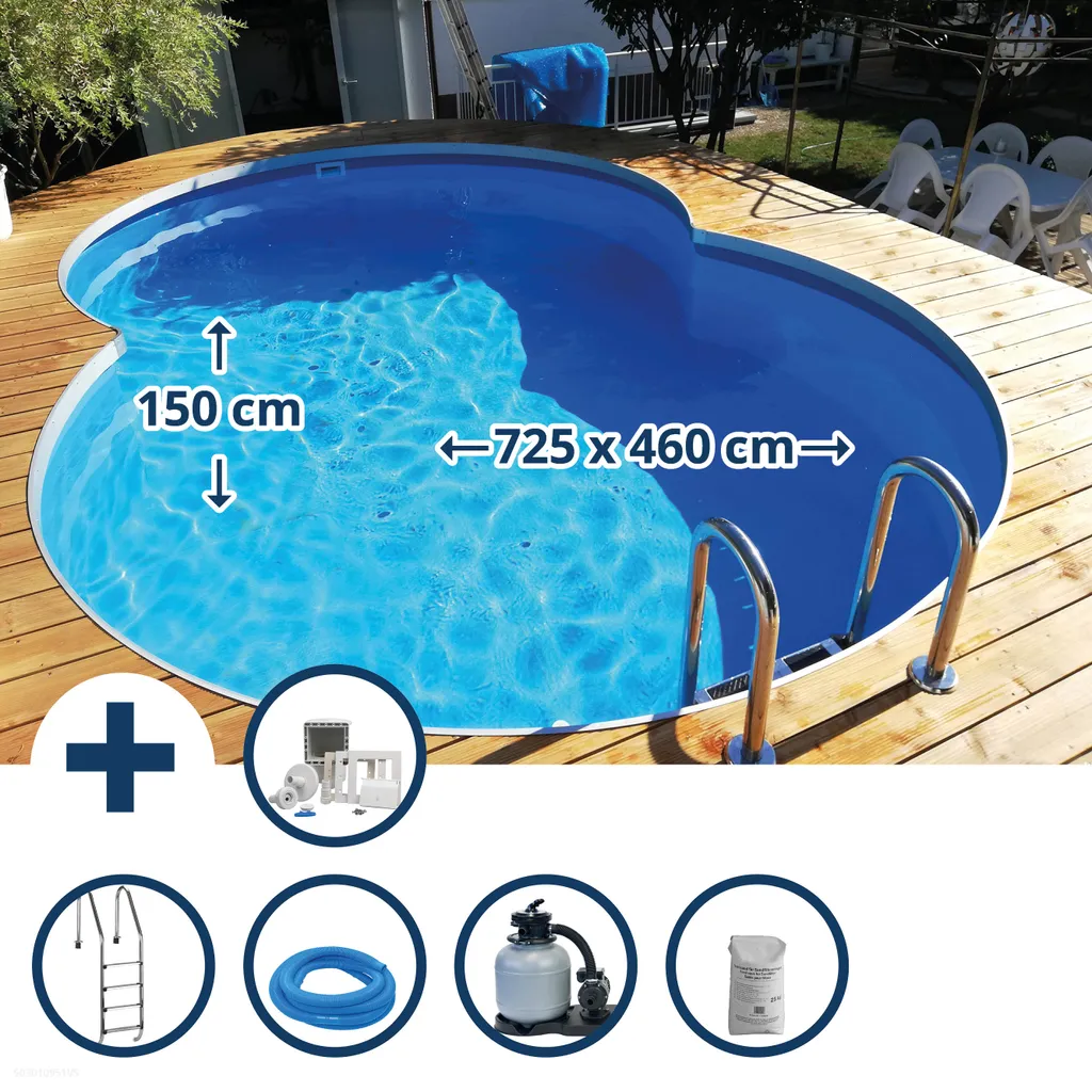 Summer Fun Stahlwandbecken Set Costa-Rica Exklusiv achtform 4,60m x 7,25m x 1,50m Folie 0,6mm Pool Achtformpool / 460 x 725 x 150 cm Stahlwandpool Achtformbecken Poolset